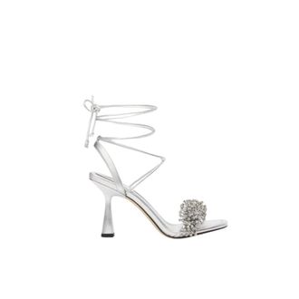 Michael Kors Schoenen, Dames, Grijs, 36 EU, Leer, Lucia Sandalen van Metallic Leer met Versiering