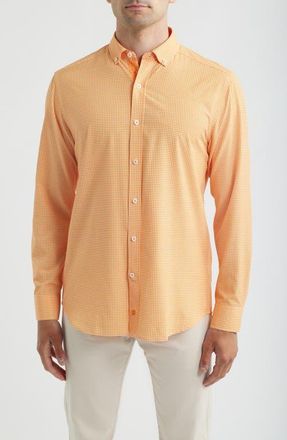 Johnston & Murphy Game Day XC4 Gingham Check Button-Down Shirt in Orange at Nordstrom, Size Xxx-Large