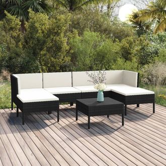 vidaXL 7 Pcs Garden Lounge Set Con Vime Pe Negro