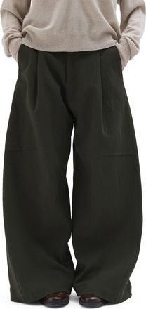 PDR Phisique Du Role Olive Large Bottom Textured Cotton-Wool Wide-Leg Pants