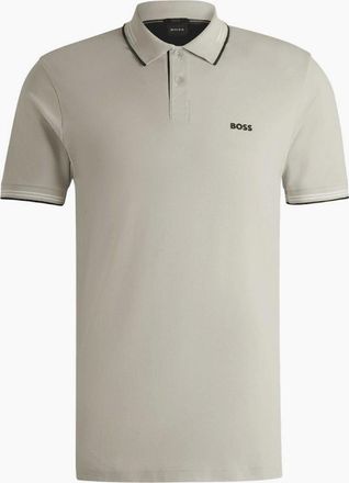 HUGO BOSS Mens Paul Tipped Collar Slim Fit Beige Polo Shirt - Cream - Size: 36
