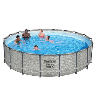 Bestway Piscina Redonda Desmontable Con Efecto Piedra, Estructura De Acero Y Bomba De Filtro, Di&aacute;metro 549 Cm, Altura 122 Cm Con Escalera - Bestway