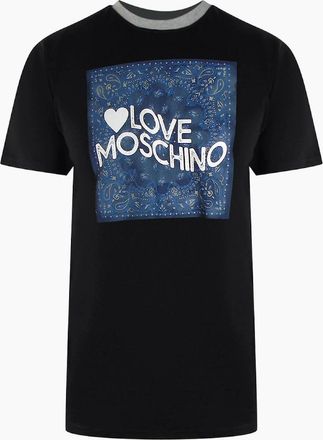 Love Moschino Mens Love Moschino Paisley Print Logo Black T-Shirt - Size: 40