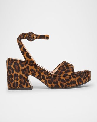 Gianvito Rossi Alma Leopard Ankle-Strap Platform Sandals
