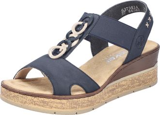 Rieker Keilsandalette RIEKER, Damen, Gr. 40, blau (nachtblau), Nubuklederimitat, kontrastfarbene Details, Schuhe Keilsandalette, Sommerschuh, Sandale, Platea