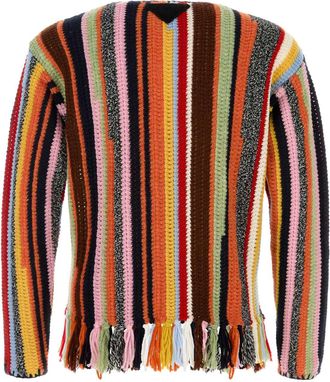 Prada Mens Multicolor Striped Crochet Sweater Virgin Wool Cashmere
