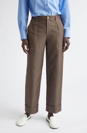Lafayette 148 New York Highline Straight Leg Ankle Cotton & Linen Jeans in Root at Nordstrom, Size 10