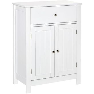 Kleankin Armario de Baño con 1 Cajón 2 Puertas y Estante Interior Ajustable Mueble Auxiliar de Almacenaje Multifuncional para Salón Cocina 60x30x80 cm