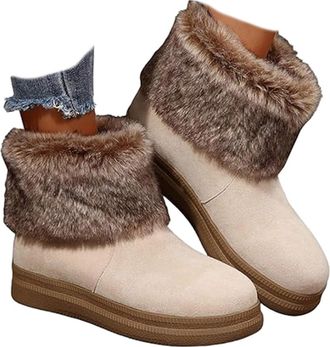 Generic Womens Fleece-Lined Warm Thick-Soled Comfortable Cotton Boot - Winter Ankle Boots with Non-Slip Sole, Cozy Indoor Outdoor House Booties (Beige,4.5)