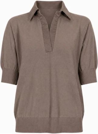 D.exterior Gebreide top met kraag - Dames - Blouses - Bruin - M - Overhemden