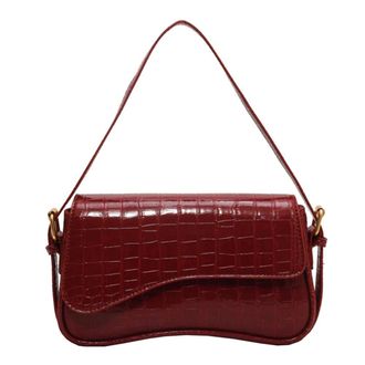 Generic PU Leather Stylish Shoulder Bag Large Capacity Women Chic Sling Purses Solid Color Single Shoulder Bag Buckle Closure Ladies Top Handle Bag (Red)