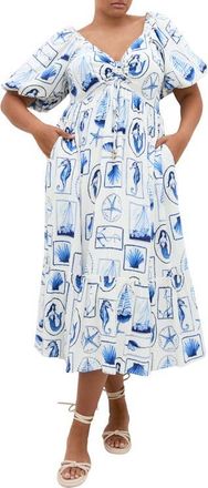 City Chic Giselle Allover Print Maxi Dress in Amalfi Postcard at Nordstrom, Size Xxl