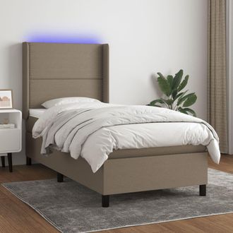 vidaXL Cama Box Spring Colch&oacute;n Y Luces Led Tela Gris Taupe 90x190 Cm Vidaxl