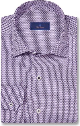David Donahue Medallion Print Performance Sport Shirt in White/Navy at Nordstrom Rack, Size Xx-Large