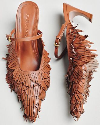 Farm Rio Fringe Mule Kitten Heels