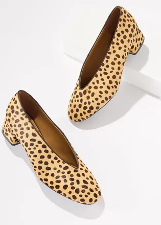 Talbots Winona Nappa Block Heel Pumps - Dotted Calf Hair - Camel/Dark Walnut - 10 1/2 M Talbots
