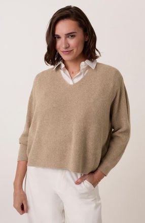 Celtic & Co. Ribbed V-Neck Jumper in Taupe at Nordstrom, Size X-Small