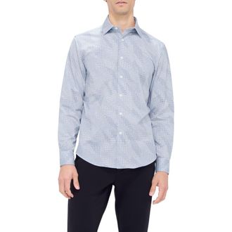 Bugatchi Jimmy OoohCotton Abstract Print Button-Up Shirt in Air Blue at Nordstrom, Size Xxx-Large