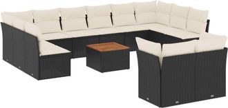 vidaXL Set De Sof&aacute;s De Jard&iacute;n Y Cojines 13 Pzas Rat&aacute;n Sint&eacute;tico Negro Vidaxl