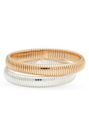 Open Edit Set of 2 Omega Stretch Bracelets in Gold- Silver at Nordstrom Rack