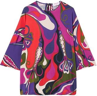 Pucci Orchid Print Cape Blouse With Tie Closure