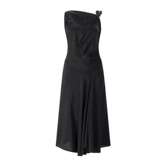 Victoria Beckham Midi Dresses, female, Black, Size: XS Crepe-back Satin Draped Midi Dress