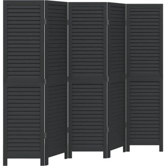 vidaXL Biombo separador de 5 paneles madera maciza Paulownia negro Vidaxl