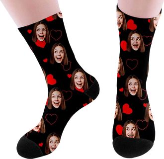 Generic Personalised Socks with Photo Fashion Funny Custom Face Socks Personalised Sock with Dog Pet and Heart Picture Unisex Print Crew Sock Valentines Day G