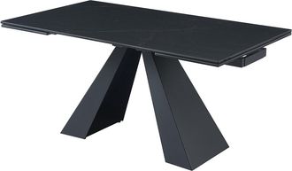 Vente-Unique Mesa extensible de comedor para de 6 a 10 comensales en vidrio templado, cer&aacute;mica y metal - Efecto m&aacute;rmol negro - LOZIPA de Pascal MORABITO