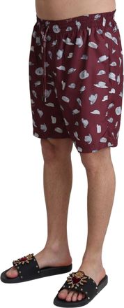 Dolce & Gabbana Mens Hat-Print Polyester Swim Shorts Maroon Swimwear