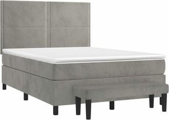 vidaXL Vidaxl - Cama Box Spring Con Colch&oacute;n Terciopelo Gris Claro 140x190 Cm