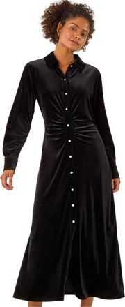 DUSK Womens Velvet Button Midi Shirt Dress - Black - Size 16 UK