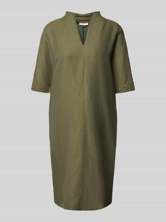 Eterna Knielanges Kleid aus Baumwoll-Leinen-Mix mit Kelchkragen in Khaki, Gr&ouml;&szlig;e 40
