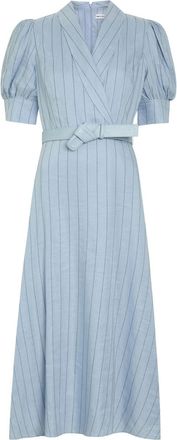 Rebecca Vallance Effie Pinstripe Belted Linen-blend Midi Dress - Light Blue - 16 (UK16 / XL)