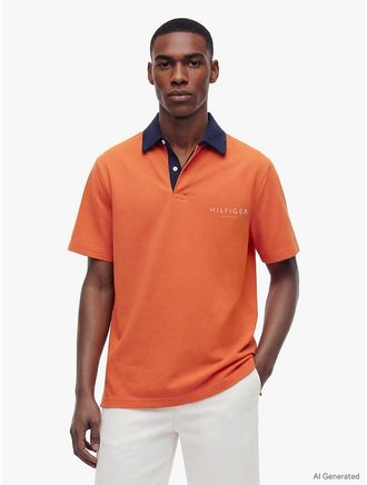 Tommy Hilfiger Mens Classic Fit Wicking Rugby Polo - Brilliant Orange - L