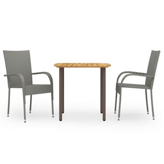 vidaXL Set De Comedor De Jard&iacute;n 3 Pzas Rat&aacute;n Sint&eacute;tico Gris Vidaxl