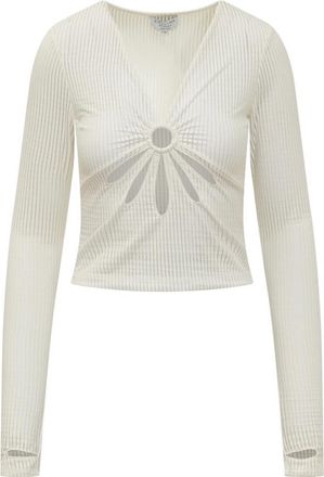 Collina Strada LS Flower Top - Stijlvol en Trendy - Dames - Longsleeves - Beige - M - Tops