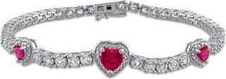 Delmar Lab Grown Ruby & Lab Grown White Sapphire Heart Station Bracelet in Red at Nordstrom Rack
