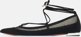 Aquazzura Black Net And Suede Ballet Flats