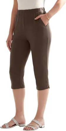 Roaman's Plus Size Soft Knit Relaxed Pull On Capri Pant in Chocolate at Nordstrom, Size Medium