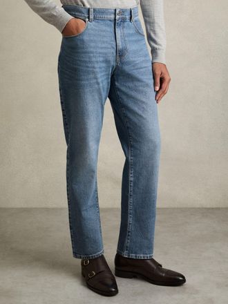 Reiss Bishopsgate Mid Blue Wash Straight-leg Jeans, 32