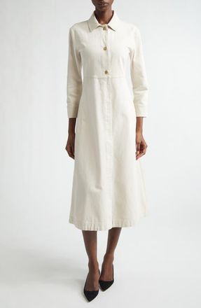 Max Mara Amelia Long Sleeve Stretch Cotton Shirtdress in Sand at Nordstrom, Size 12