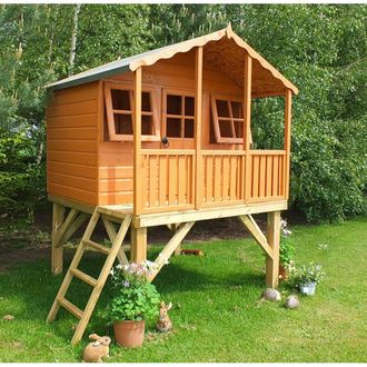 Shires Stork + Platform Playhouse Kids Wendy House in Brown