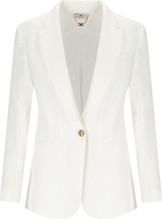 Elisabetta Franchi GIACCA MONOPETTO IN MISTO LINO AVORIO ELISABETTA FRANCHI