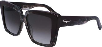 Ferragamo Grijze Marmeren Zonnebril met Grijze Tint - Dames - Zonnebrillen - Zwart - 55 MM - Accessoires