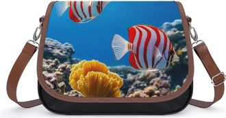 Generic Striped Butterflyfish Crossbody Bags for Women Fashion Leather Shoulder Handbags With Adjustable Strap