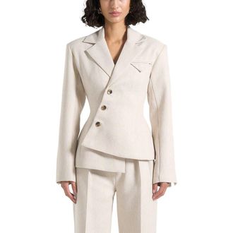 Mani&egrave;re De Voir Thalia Tailored Asymmetric Double Breasted Blazer in Light Beige at Nordstrom, Size 12