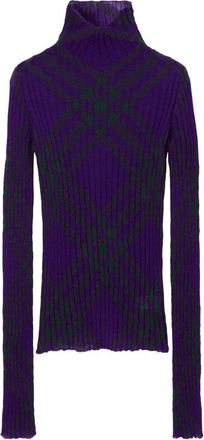 Burberry plaid-check rib-knit jumper - women - Mohair/Polyamide/Wool - S - Purple