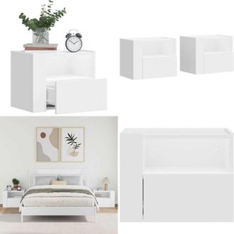 vidaXL Comodini a Muro 2 pz Bianchi 45x30x35 cm - Comodino da parete - Comodino da camera da letto