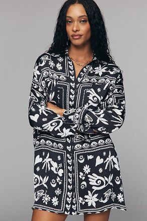 Corey Lynn Calter Long-Sleeve Printed Mini Shirt Dress